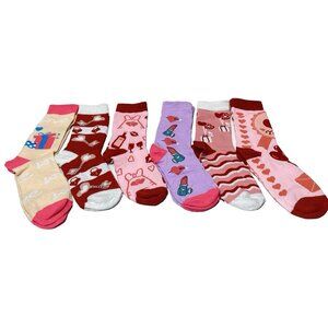 Valentines Day Socks Variety Set 6 Pairs Women, Roses, Pink Red Hearts Socks New